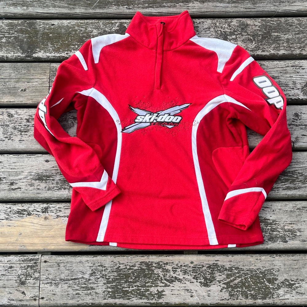 BRP Ski-Doo Team Pullover Quarter Zip  Size L Red / White 100% Polyester